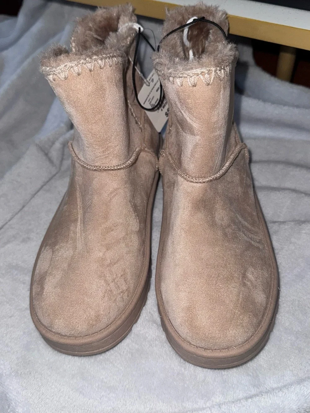 Cozy Faux-Shearling Short Boots in Light Taupe